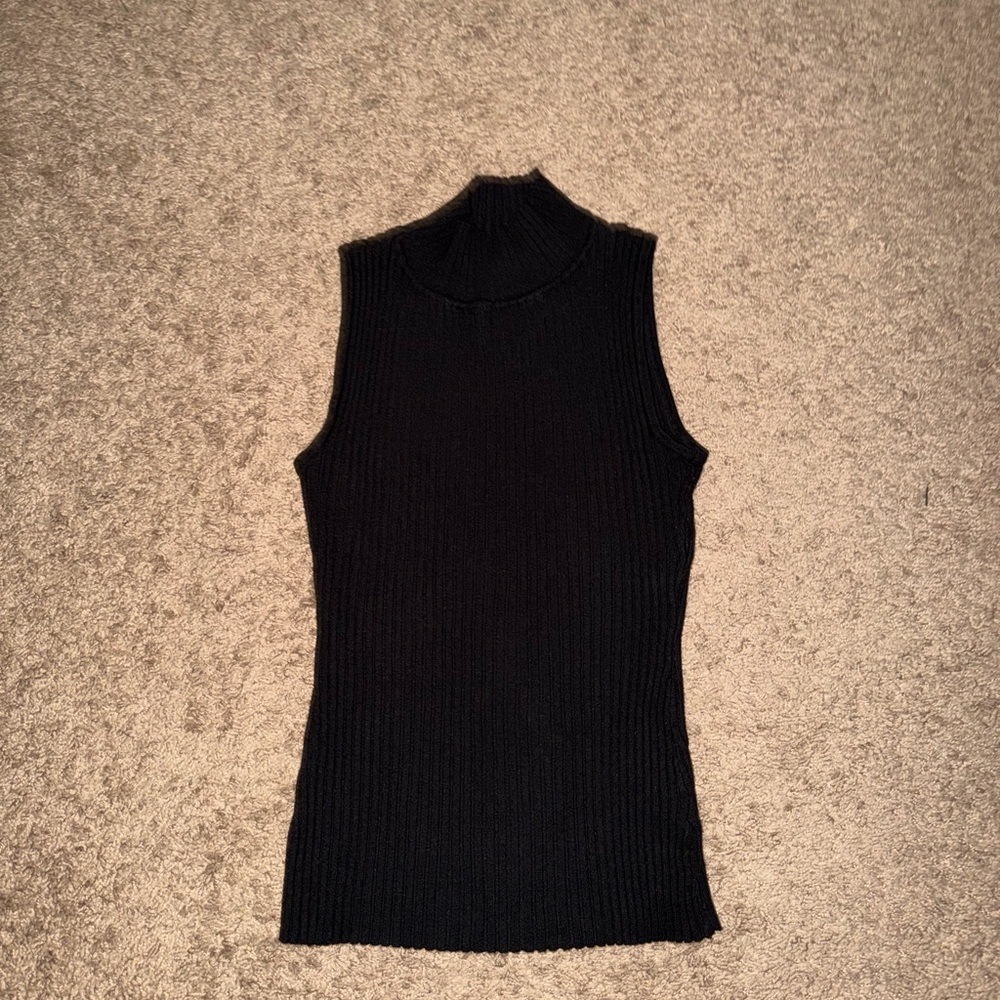 Black Ribbed Mock Neck Sleeveless Top